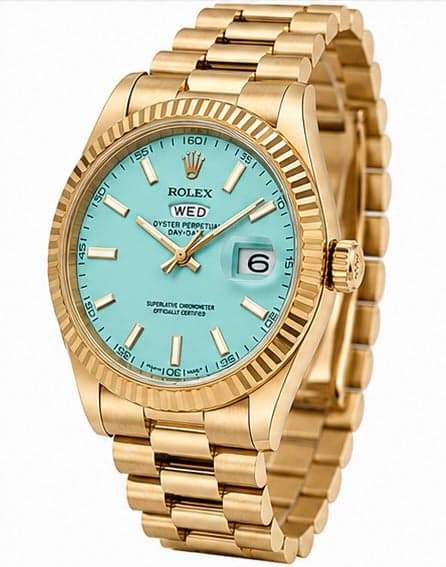 Men's Classic Day-Date Ice Green Dial Gold-Tone Chain Watch – Angle View