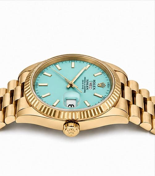 Men's Classic Day-Date Ice Green Dial Gold-Tone Chain Watch – Wrist Shot