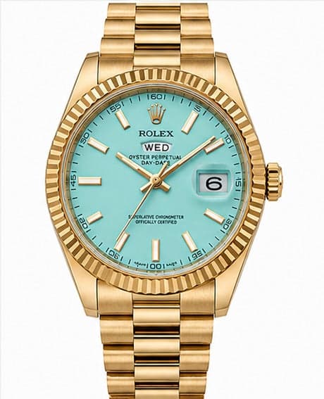 Men's Classic Day-Date Ice Green Dial Gold-Tone Chain Watch – Front View